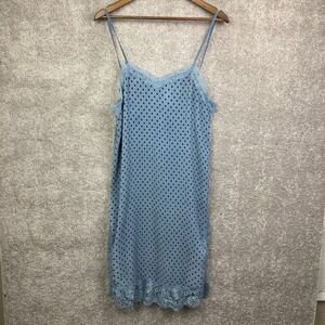 Free People Margot 2fer Slip Dress Blue Black Polka Dot‎ Crinkle Lace Trim Sz 2